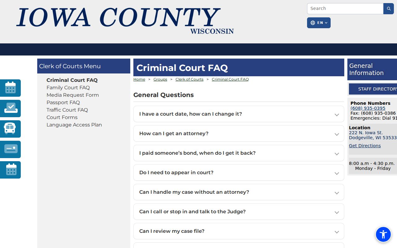 Iowa County criminal docket access and retention source