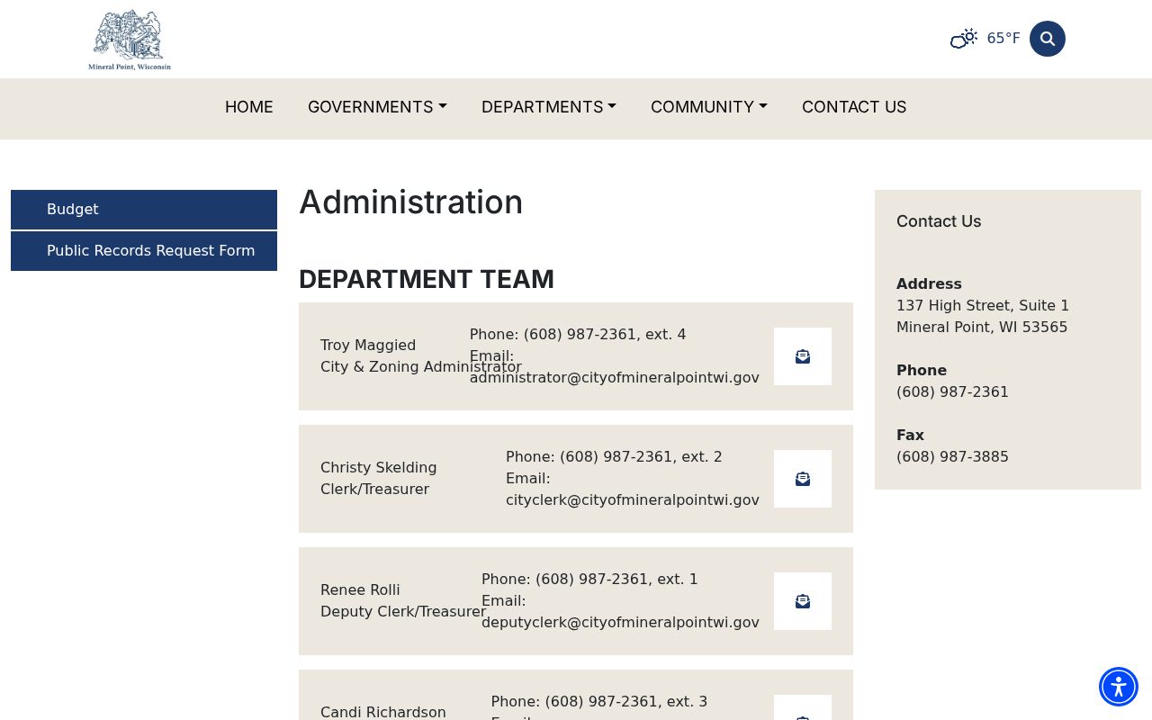 Mineral Point city administration office information