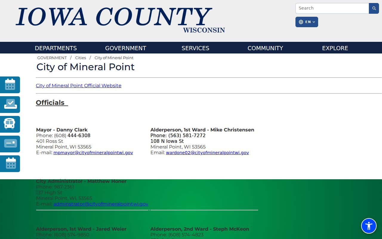 Iowa County page for the City of Mineral Point